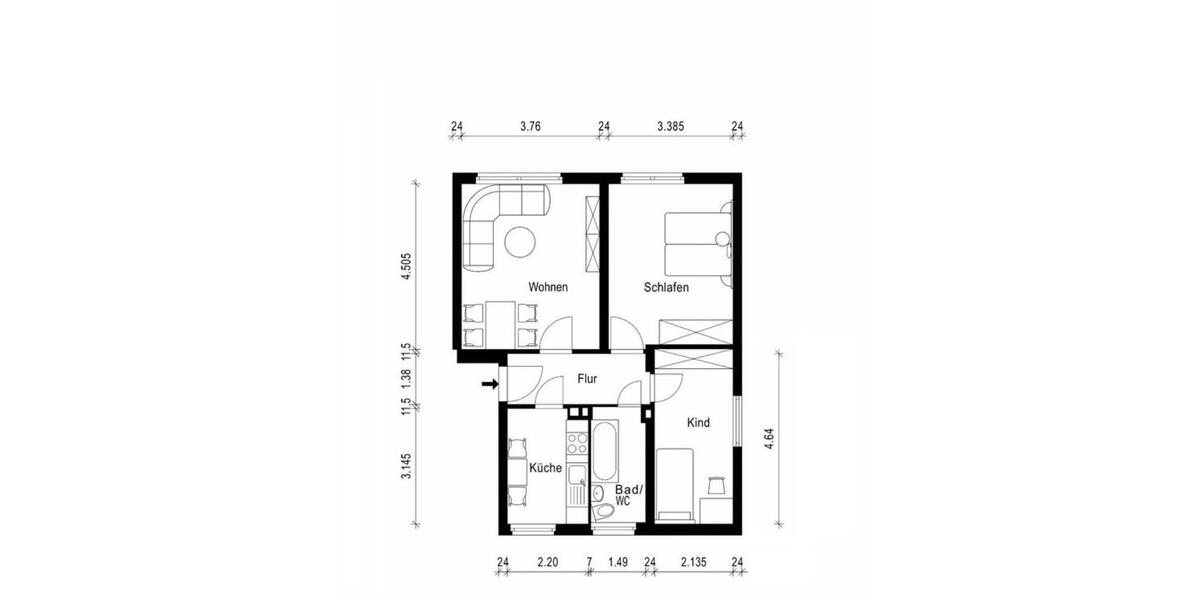 Etagenwohnung Grünhainichen - 3 Zimmer, 62 m&sup2;, 390&euro; | Angebot:12469498