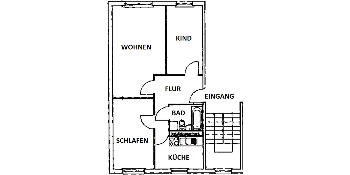 Etagenwohnung Bernsdorf - 3 Zimmer, 60 m&sup2;, 187&euro; | Angebot:26533122