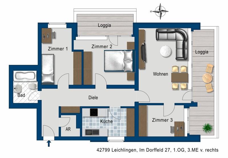 Etagenwohnung Leichlingen (Rheinland) - 3 Zimmer, 83 m&sup2;, 865&euro; | Angebot:26160657