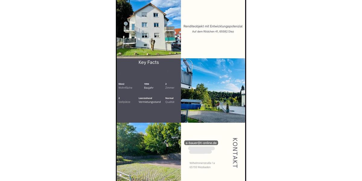 Erdgeschoßwohnung Wiesbaden Nordost - 2 Zimmer, 55 m&sup2;, 169.000&euro; | Angebot:25988218