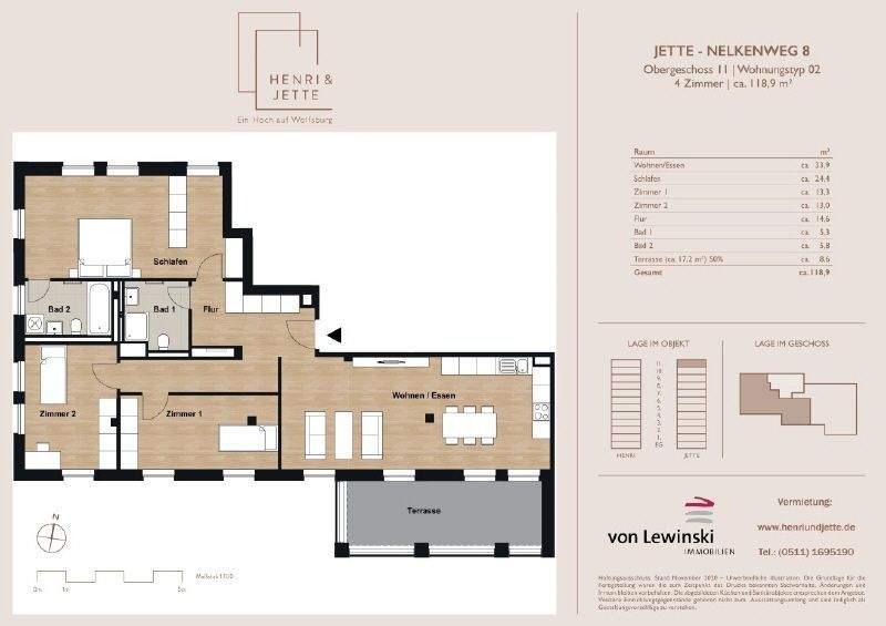 Etagenwohnung Wolfsburg Hellwinkel - 4 Zimmer, 118 m&sup2;, 1.677&euro; | Angebot:25460158
