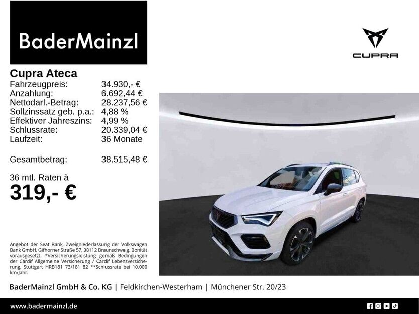 Seat Ateca 16.900 km 34.930 € Feldkirchen/Westerham 83620