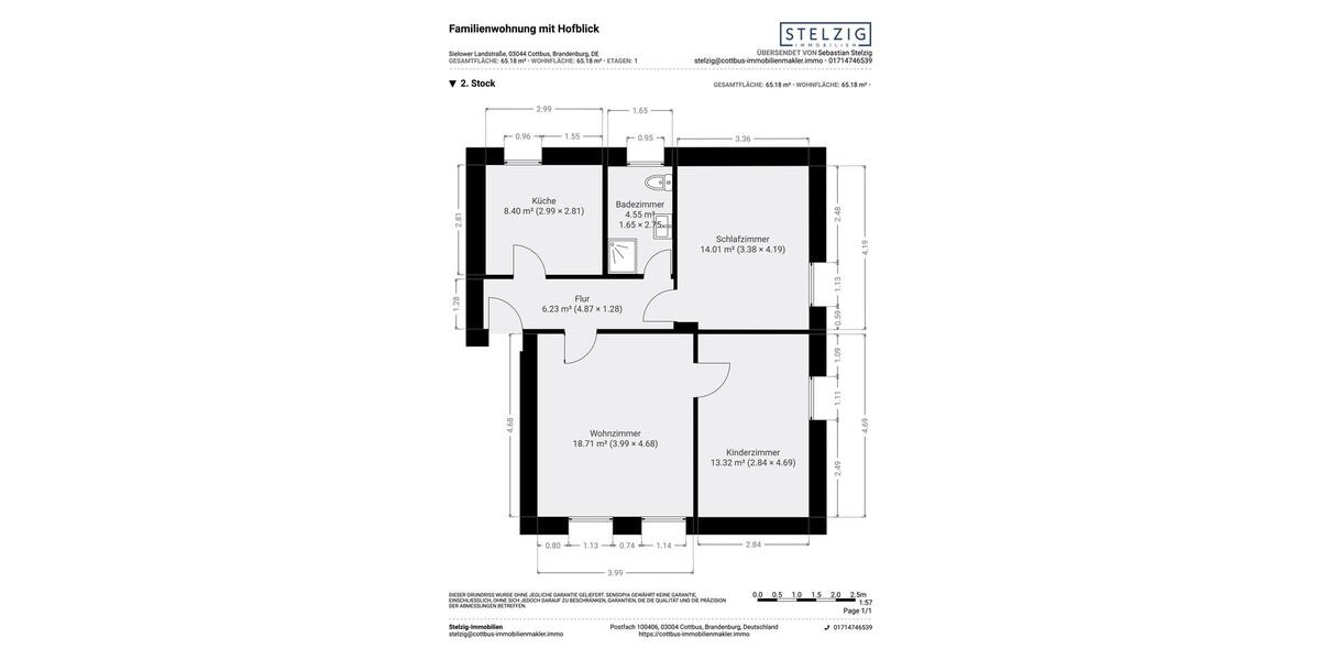Etagenwohnung Cottbus Brunschwig - 3 Zimmer, 65 m&sup2;, 655&euro; | Angebot:26254605