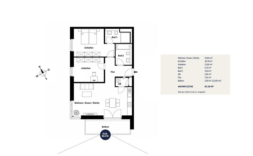 Etagenwohnung Geesthacht - 3 Zimmer, 87 m&sup2;, 1.450&euro; | Angebot:26002902