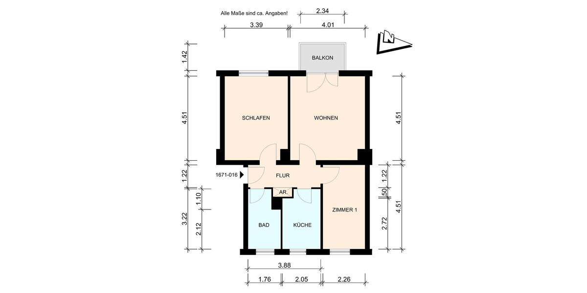 Etagenwohnung Hagenow - 2.5 Zimmer, 59 m&sup2;, 386&euro; | Angebot:26305469