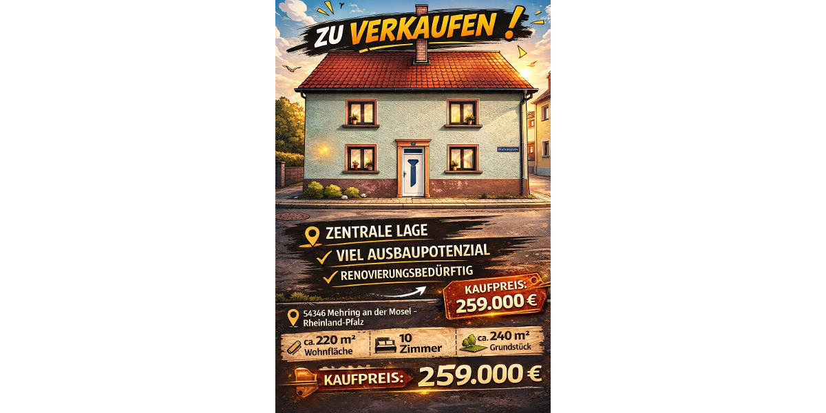 Reihenendhaus Mehring - 1 Zimmer, 220 m&sup2;, 259.000&euro; | Angebot:25775821