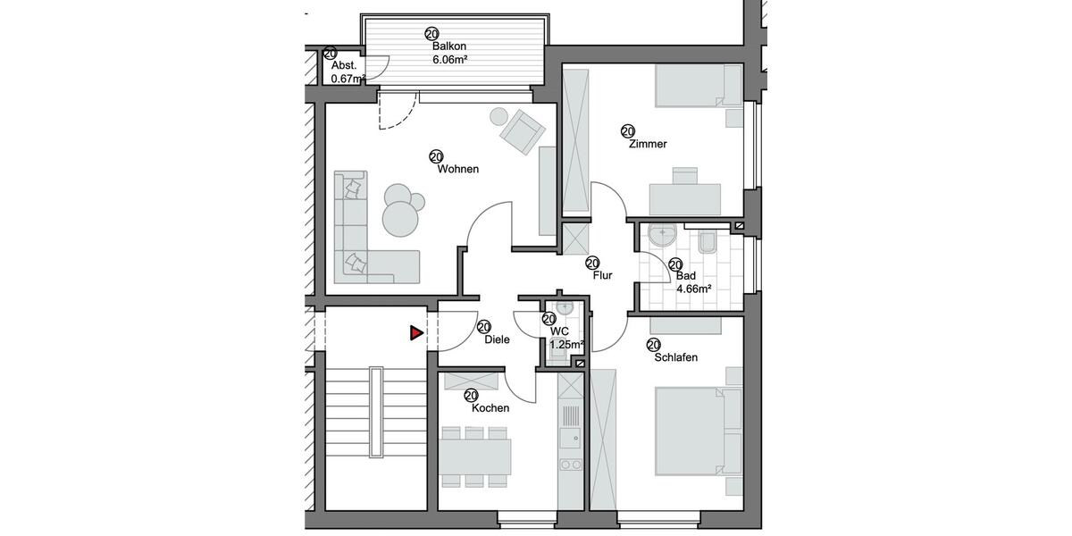Etagenwohnung Münster Münster-Südost - 3 Zimmer, 83 m&sup2;, 1.624&euro; | Angebot:26020405