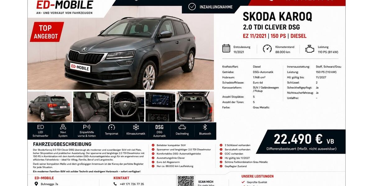 Skoda Karoq 88.000 km 22.490 &euro; Porta Westfalica 32457