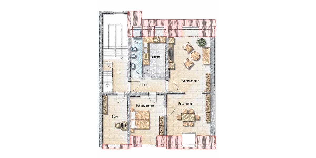 Etagenwohnung Wuppertal Brill - 3 Zimmer, 99 m&sup2;, 1.388&euro; | Angebot:26680740
