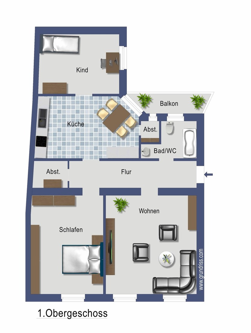 3-Raum Wohnung mit Balkon und neuer Einbauküche -WG geeignet 3 zimmer