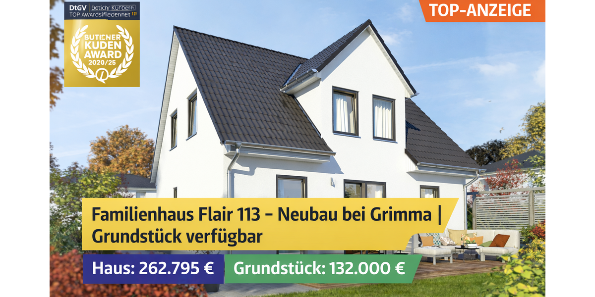 Einfamilienhaus Grimma - 3 Zimmer, 113 m&sup2;, 392.795&euro; | Angebot:25636910