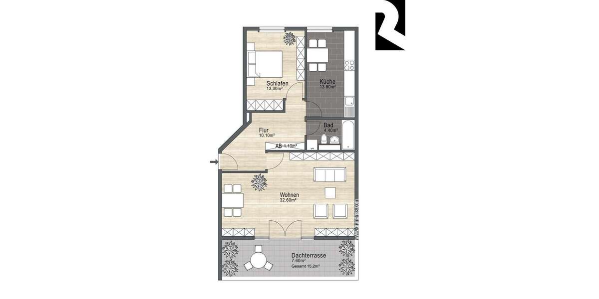Sofort frei - Dachterrassen-Wohnung, 2 Zi. plus Wohnküche (Erbpacht) - Dachgeschoßwohnung München Bogenhausen | Angebot:26714706