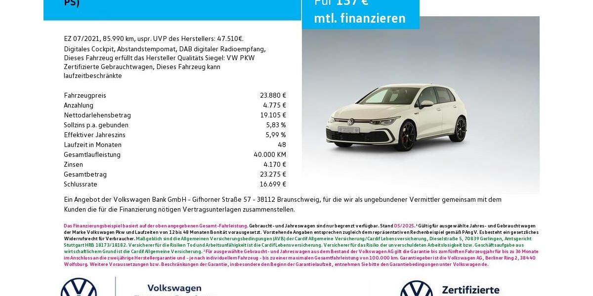 VW Golf 85.990 km 23.880 &euro; Bamberg 96052