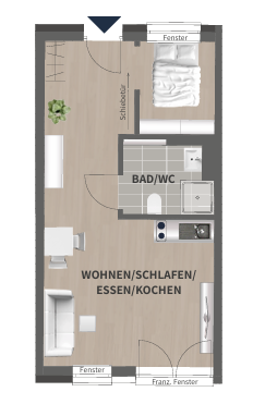 Etagenwohnung Fürth Innenstadt - 1 Zimmer, 35 m&sup2;, 600&euro; | Angebot:26345417