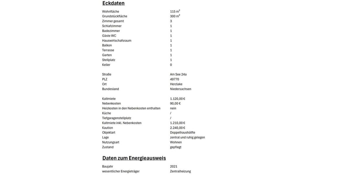 Doppelhaushälfte Herzlake - 3 Zimmer, 115 m&sup2;, 1.210&euro; | Angebot:24755549