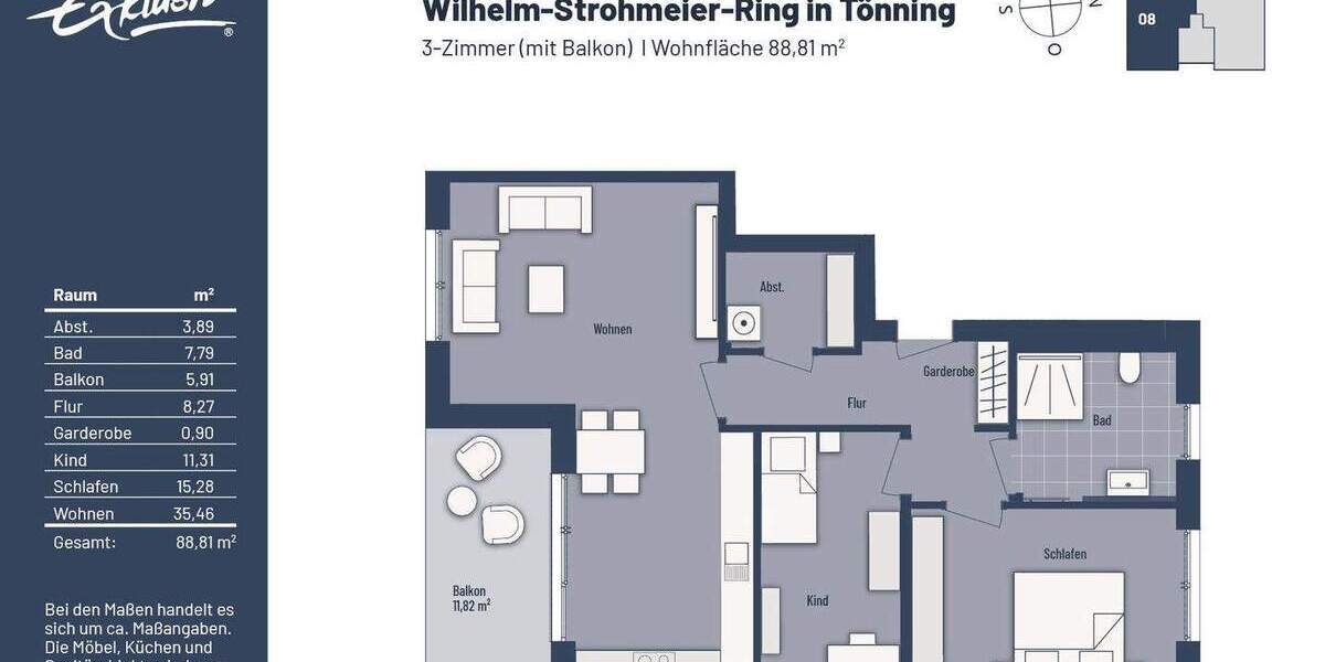 Etagenwohnung Tönning - 3 Zimmer, 88 m&sup2;, 469.000&euro; | Angebot:25777366