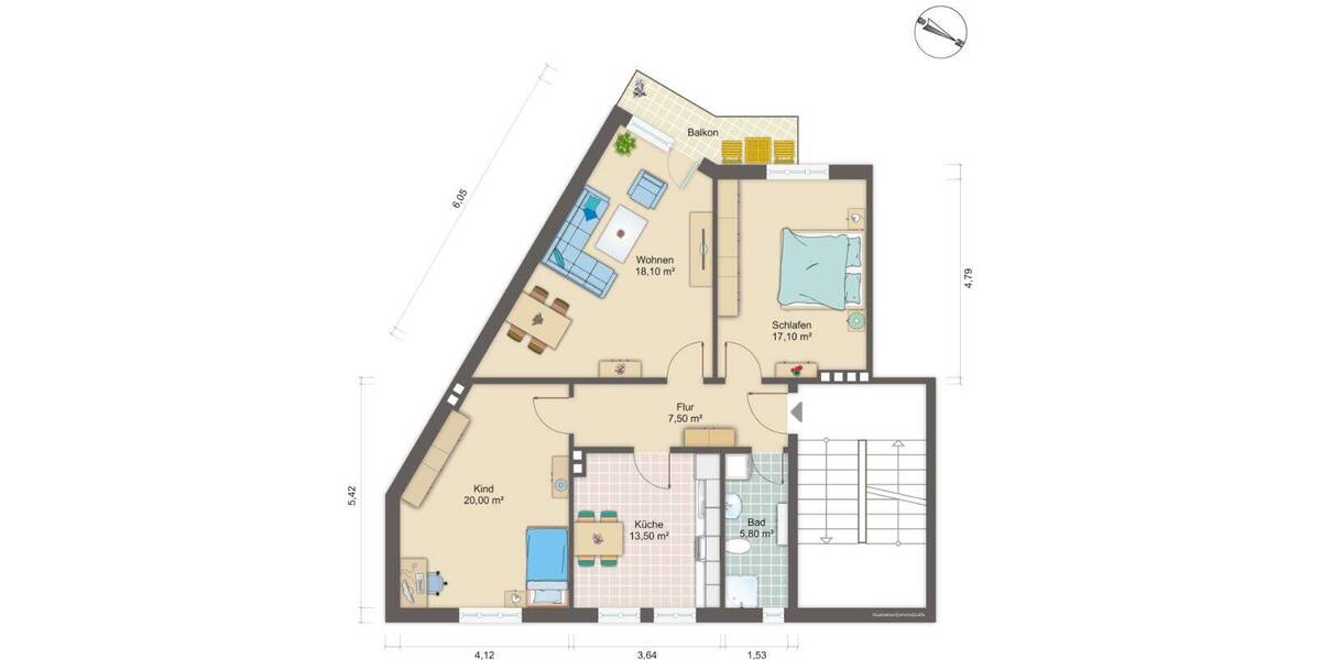 Etagenwohnung Bremerhaven Mitte - 3 Zimmer, 84 m&sup2;, 540&euro; | Angebot:26687696