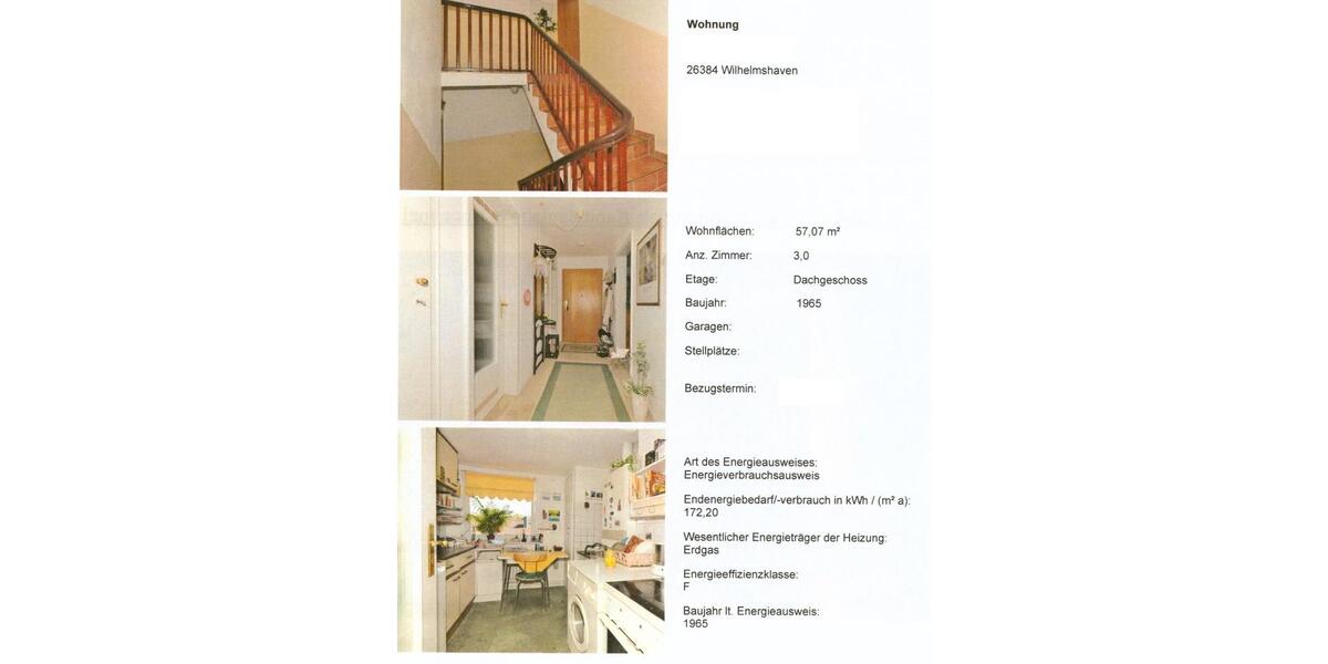 Dachgeschoßwohnung Wilhelmshaven Aldenburg - 3 Zimmer, 57 m&sup2;, 69.000&euro; | Angebot:25989255