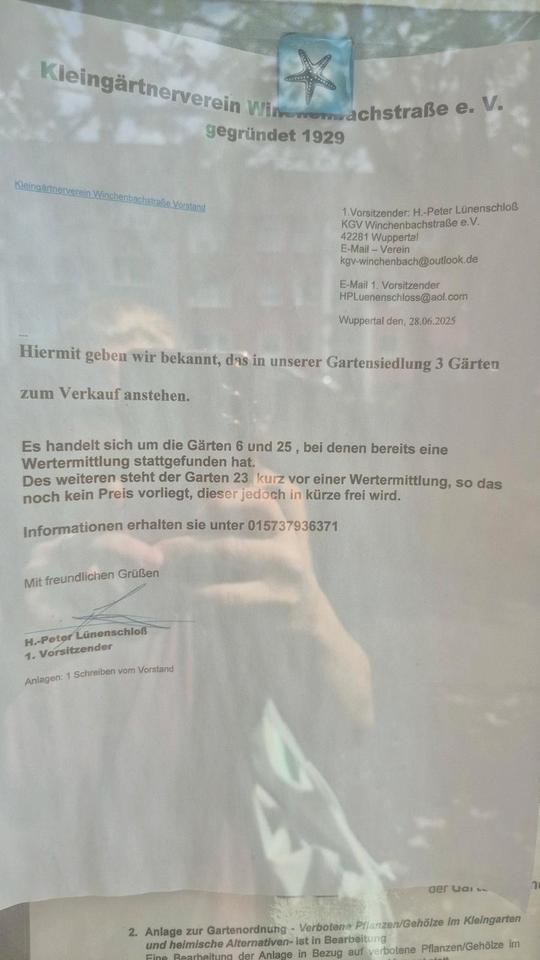 schrebergarten 420 qm .Bewerbunng Schriftlich