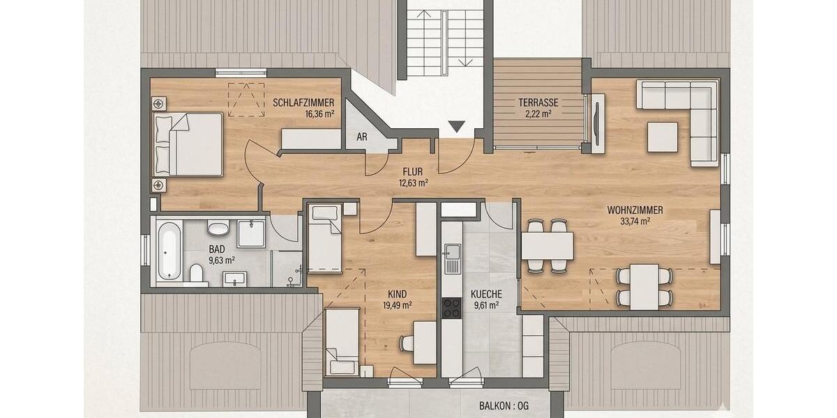 Dachgeschoßwohnung Nürnberg Hasenbuck - 3 Zimmer, 102 m&sup2;, 409.000&euro; | Angebot:26355393