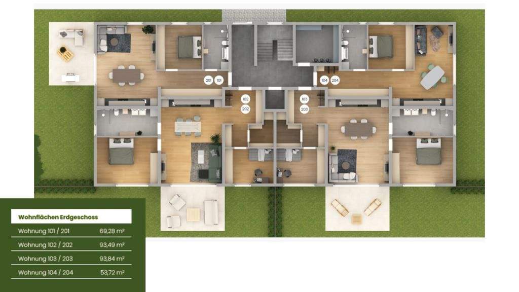 Etagenwohnung Burgthann Heinleinshof - 3 Zimmer, 93 m&sup2;, 437.533&euro; | Angebot:25820666