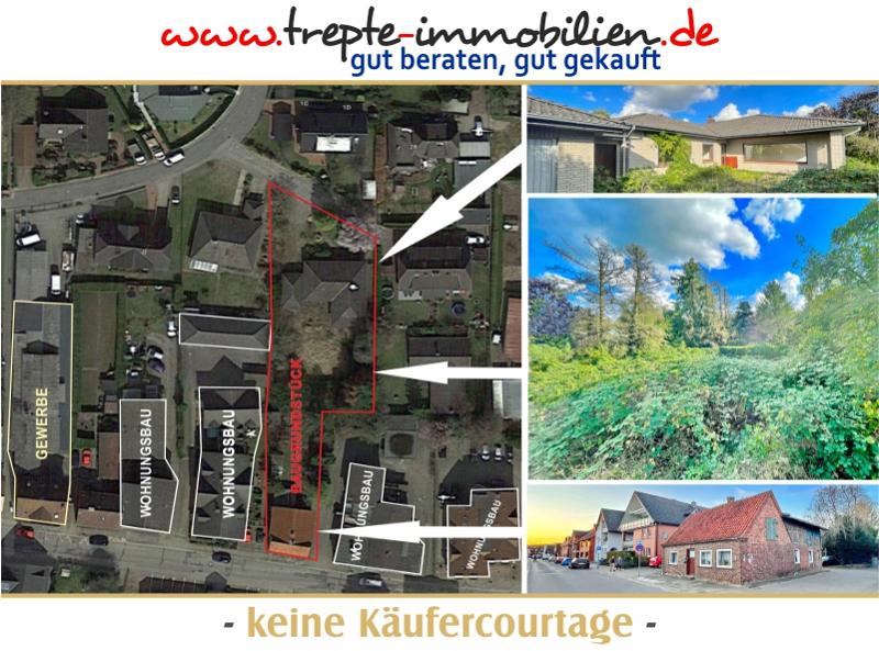 Geschosswohnungsbaugrundstück + freier Walmdachbungalow + vermietetes Haus im Herzen der Kur-und Rolandstadt Bad Bramstedt - Grundstück Bad Bramstedt | Angebot:9247880