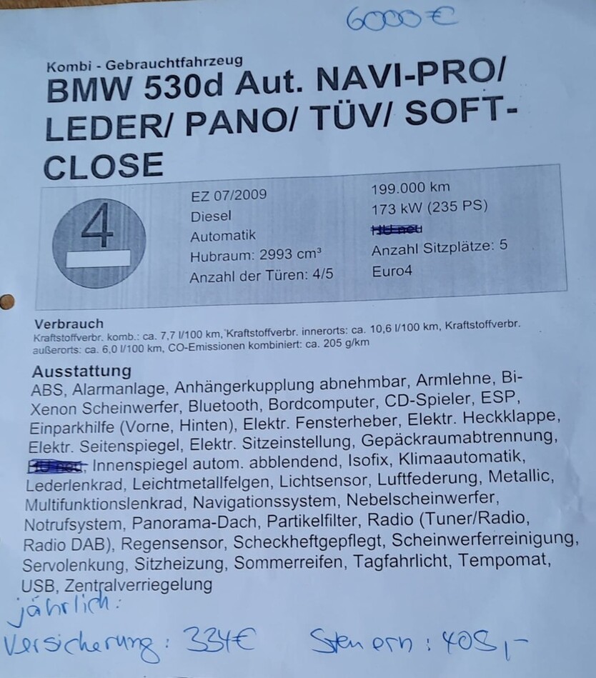 BMW 5er Touring 205.904 km 6.600 € Fintel 27389