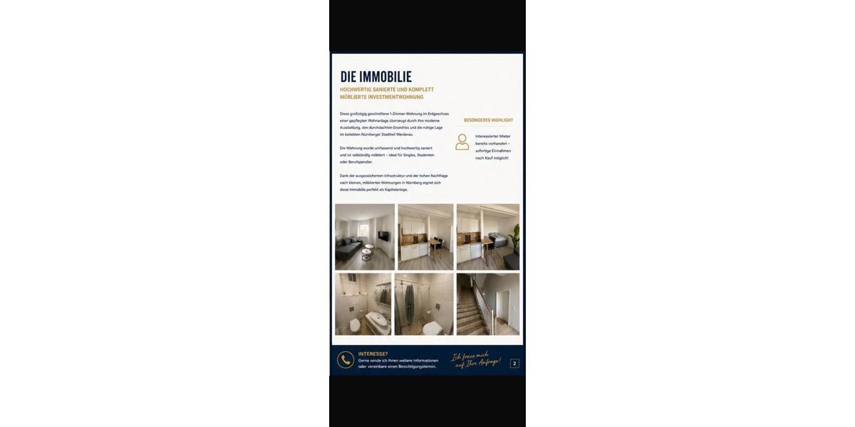 Etagenwohnung Nürnberg Gibitzenhof - 1 Zimmer, 35 m&sup2;, 185.000&euro; | Angebot:27109955