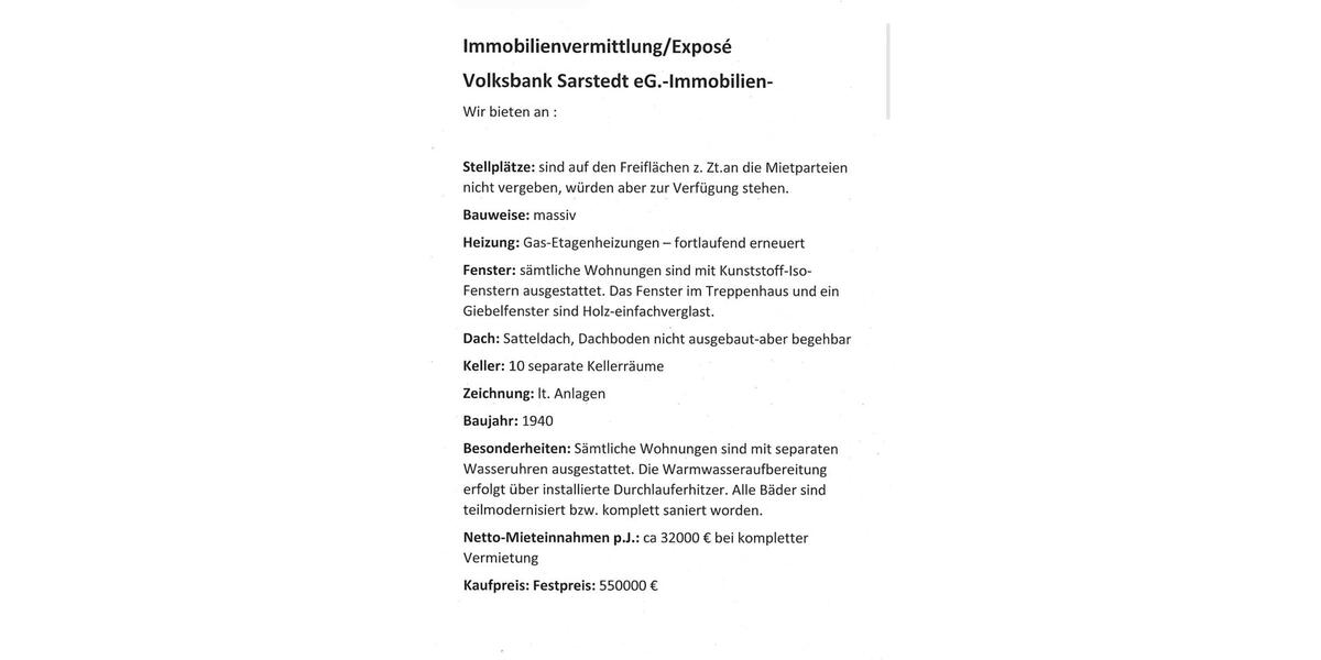 Mehrfamilienhaus, Wohnhaus Sarstedt - 18 Zimmer, 360 m&sup2;, 555.000&euro; | Angebot:25440530