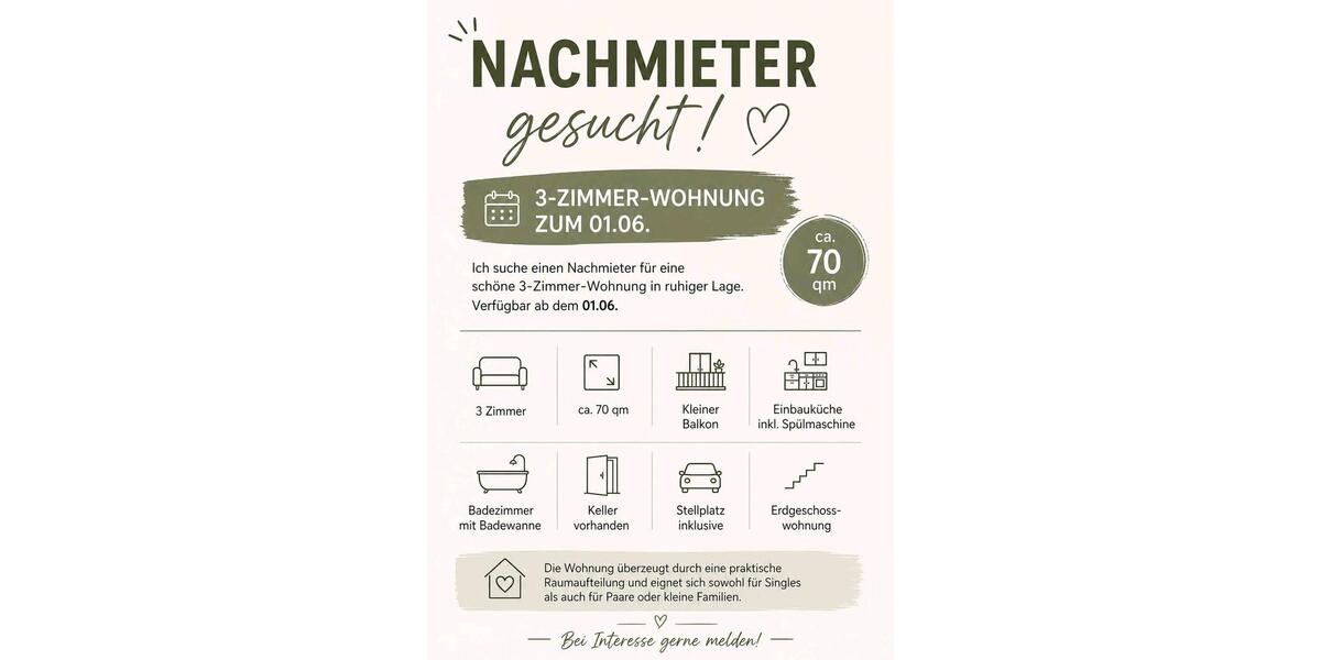 Erdgeschoßwohnung Rotenburg (Wümme) - 3 Zimmer, 70 m&sup2;, 585&euro; | Angebot:26398883