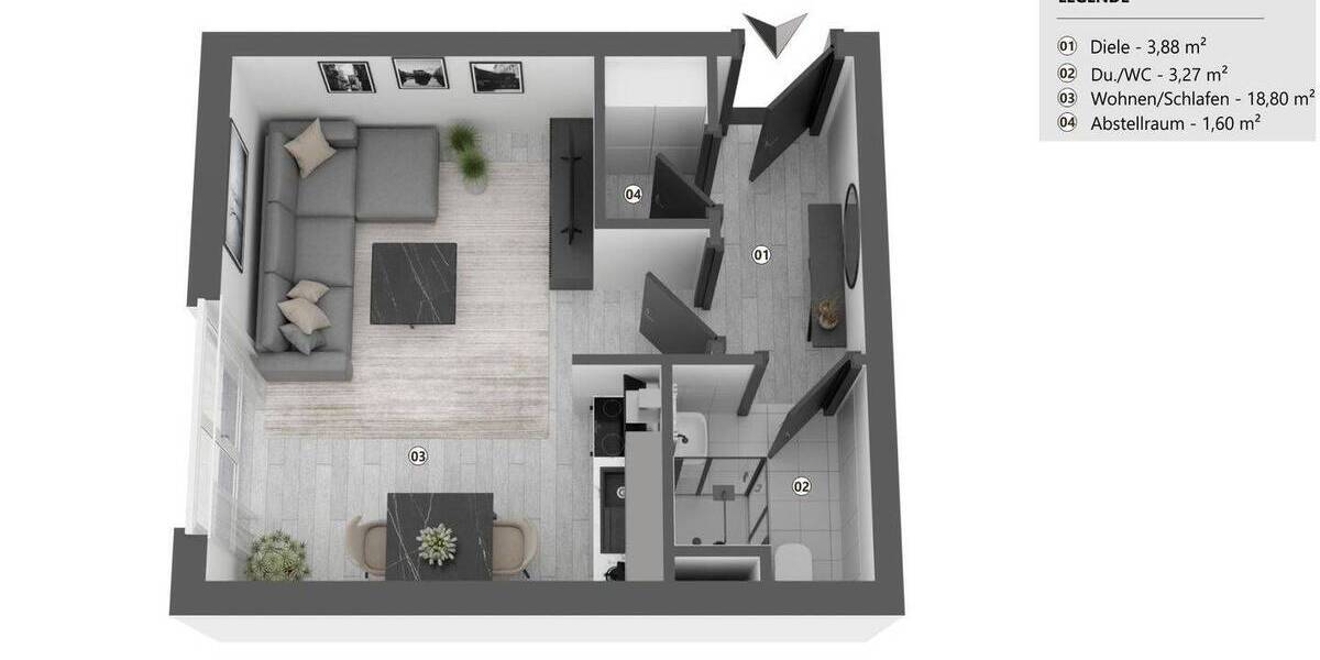 Etagenwohnung Mannheim Quadrate - 1 Zimmer, 29 m&sup2;, 149.000&euro; | Angebot:25937738