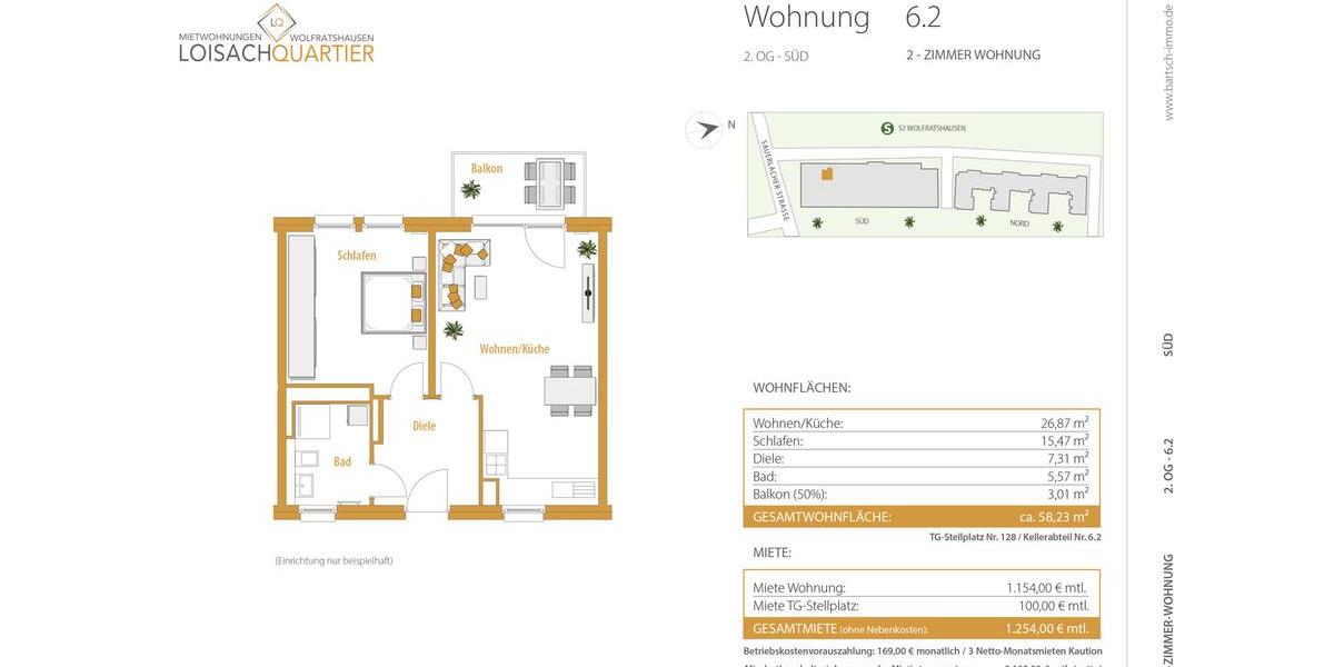 Etagenwohnung Wolfratshausen - 2 Zimmer, 58 m&sup2;, 1.154&euro; | Angebot:25252974