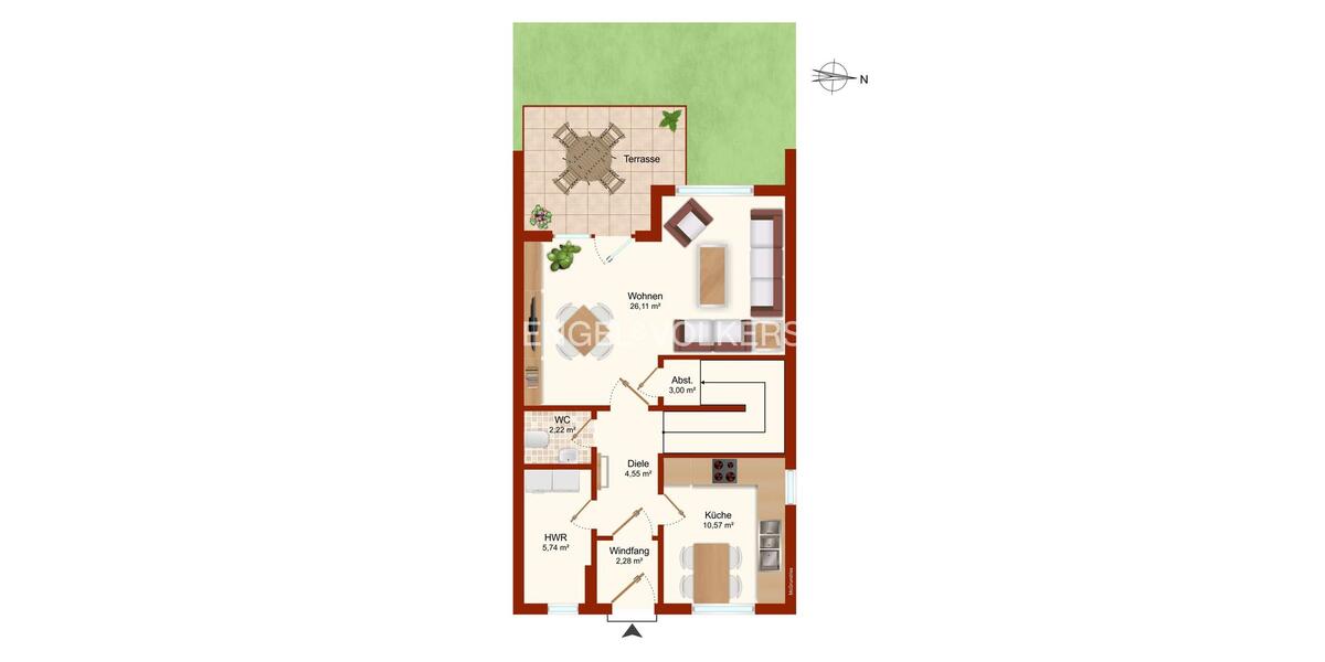 Reihenhaus Schortens - 4 Zimmer, 99 m&sup2;, 1.100&euro; | Angebot:25803747
