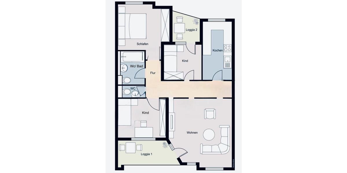 Etagenwohnung Offenbach am Main Bieberer Berg - 4 Zimmer, 84 m&sup2;, 345.000&euro; | Angebot:26431944