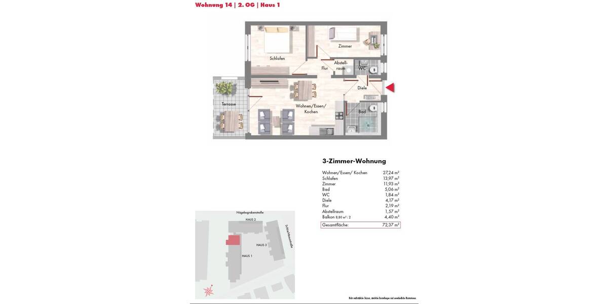 Etagenwohnung Rottweil - 3 Zimmer, 72 m&sup2;, 940&euro; | Angebot:26787665
