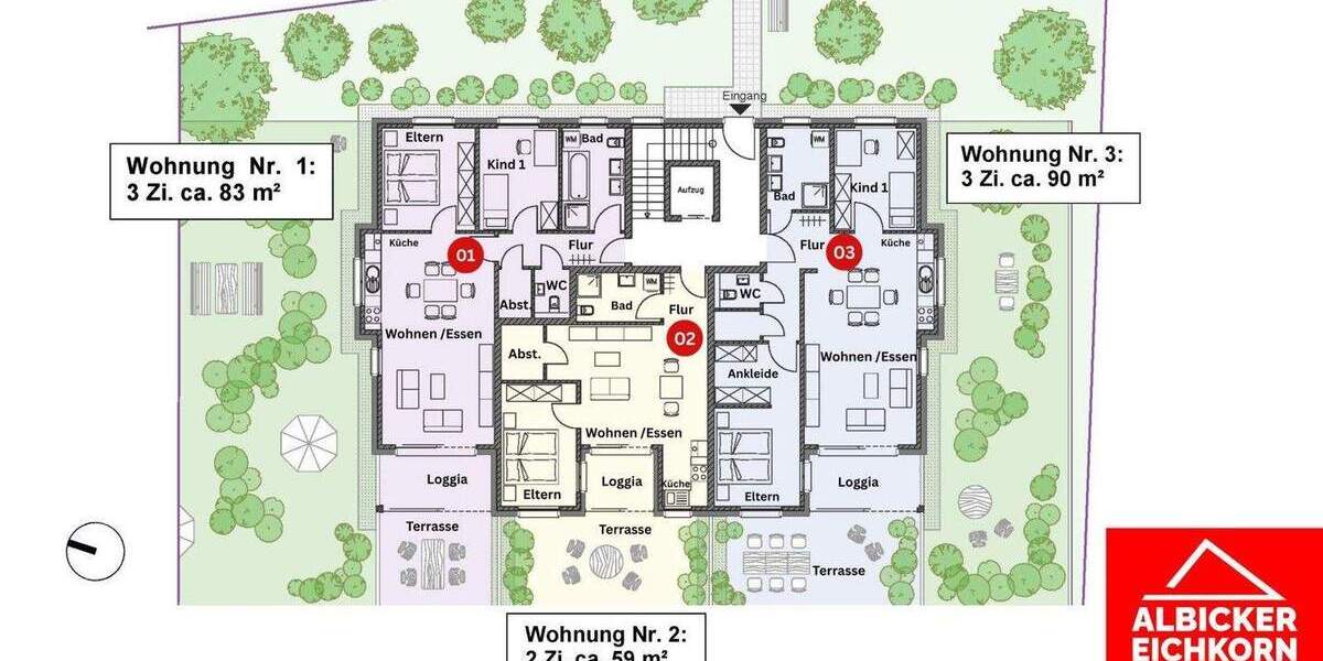 Etagenwohnung Waldshut-Tiengen Waldshut - 2 Zimmer, 59 m&sup2;, 289.100&euro; | Angebot:25744835