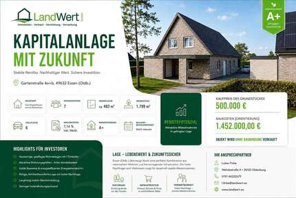 Haus Essen (Oldenburg) - 21 Zimmer, 483 m&sup2;, 500.000&euro; | Angebot:26972397