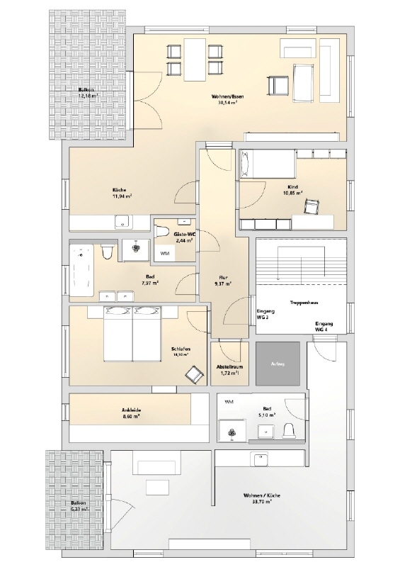 Modernes Wohnen in gehobenem Neubau – Zwei hochwertige Eigentumswohnungen als Paket 4 zimmer