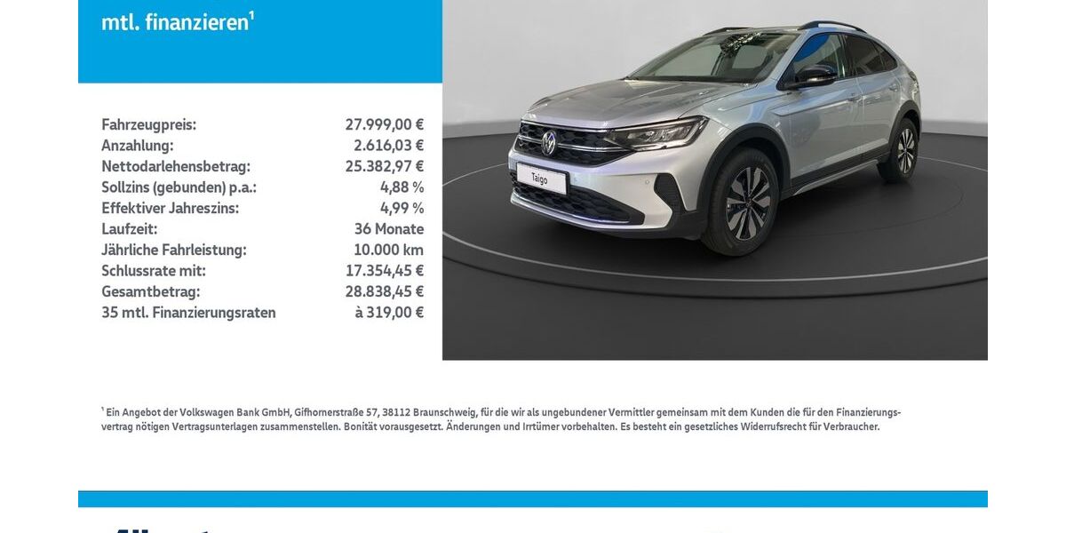 VW Taigo 2.667 km 27.479 &euro; Leinefelde-Worbis/DE 37327