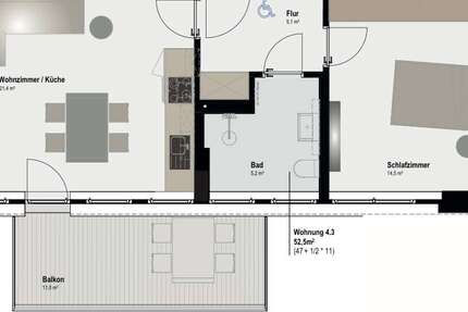 Wohnung zum Mieten in Aachen 761,25 € 52.5 m² 2 zimmer