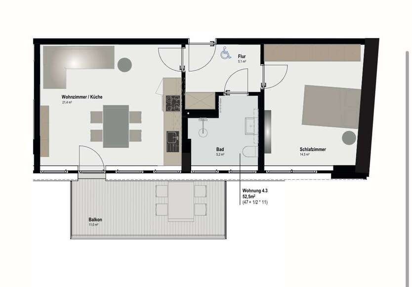 Wohnung zum Mieten in Aachen 761,25 € 52.5 m² 2 zimmer