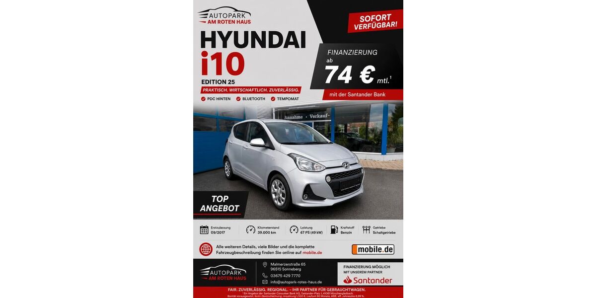 Hyundai i10 39.000 km 9.099 &euro; Sonneberg 96515