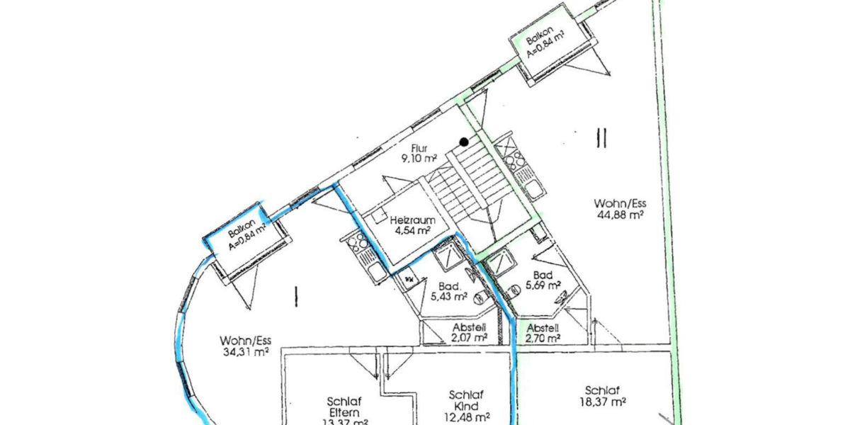 Helle 2,5-R-Whg 70,24 qm Balkon, Abstellraum, Einbauküche - Appartement Großenhain | Angebot:26287288