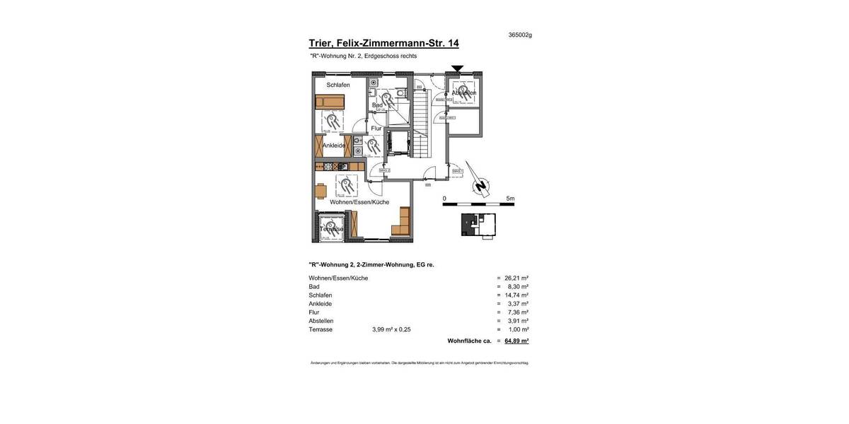 Etagenwohnung Trier Trier-Süd - 2 Zimmer, 64 m&sup2;, 499&euro; | Angebot:26887652