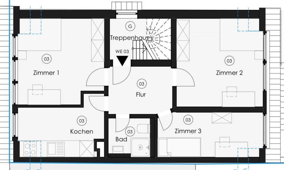 Dachgeschoßwohnung Münster Erphoviertel - 4 Zimmer, 65 m&sup2;, 1.525&euro; | Angebot:26033126