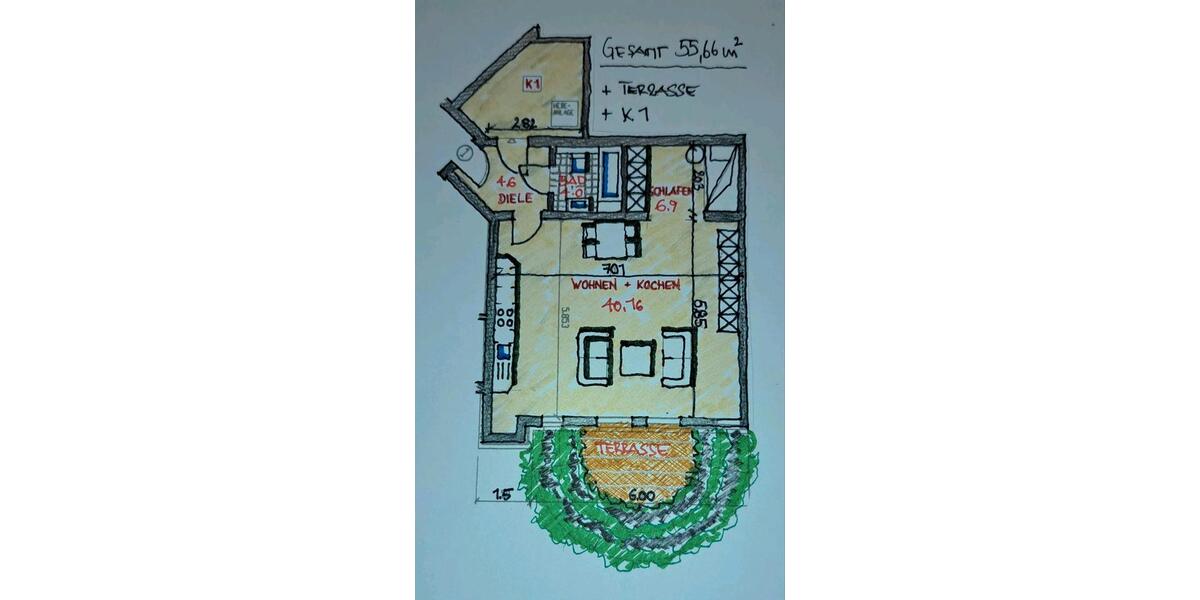 Vorankündigung für eine 56 m² große Wohnung in Mülheim-Saarn 1 zimmer