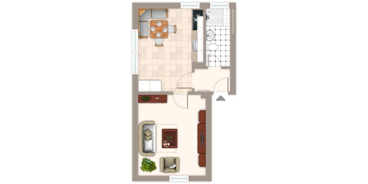 Erdgeschoßwohnung Mönchengladbach Süd - 1 Zimmer, 32 m&sup2;, 309&euro; | Angebot:25992870