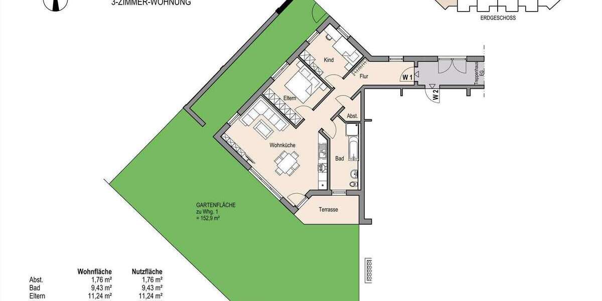 Etagenwohnung Geiselhöring Haindling - 3 Zimmer, 79 m&sup2;, 369.500&euro; | Angebot:26521433