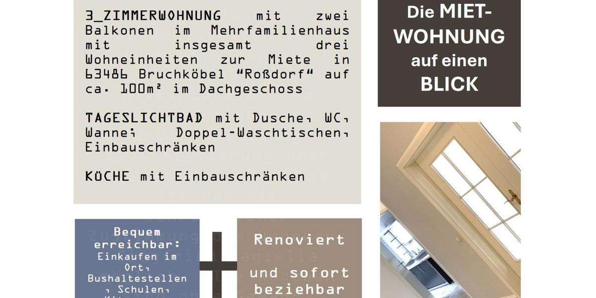 Dachgeschoßwohnung Bruchköbel - 3 Zimmer, 100 m&sup2;, 990&euro; | Angebot:24306176
