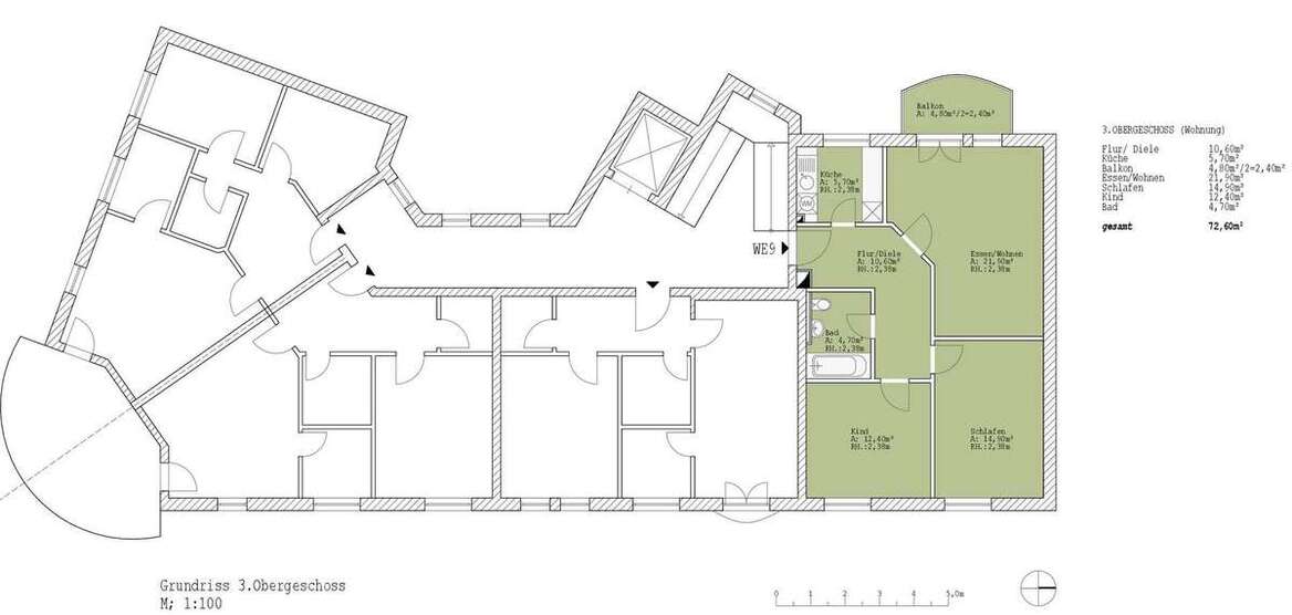 Moderne 3-Zimmer-Wohnung mit Aufzug, Balkon und kleiner Küche in ruhiger Lage 3 zimmer